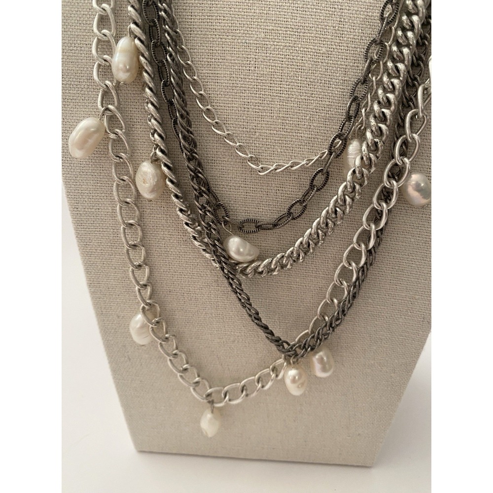STELLA & DOT Avery Layered Chain Pearl Bib Necklace New In Box Retired